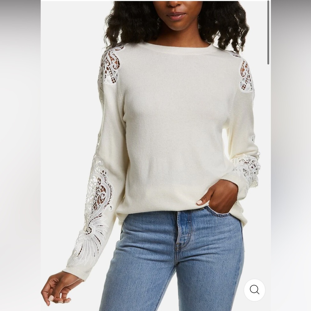 Ted Baker Off White Shelsin Sweater w/Lace Sleeve. Ted size 1 is 0-2 US